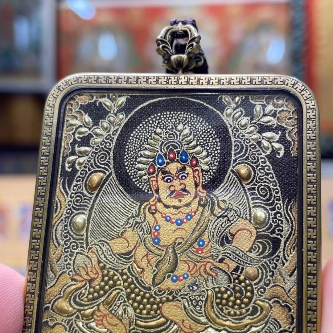 吊坠热贡纯手绘唐卡黄财神