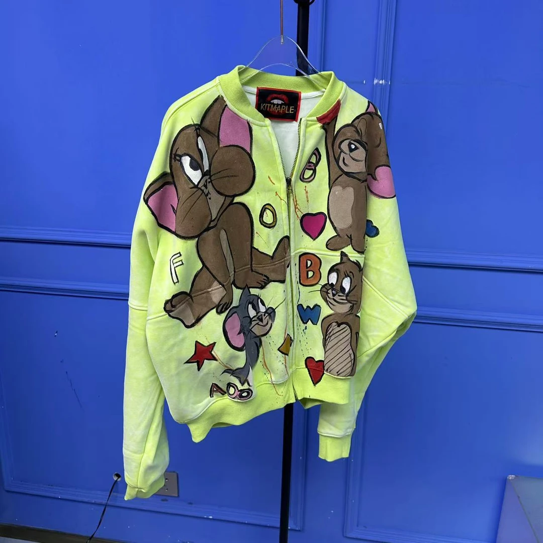 Z00221 嘴唇设计师手绘印染卡通人物时尚女性长袖2025早春T恤