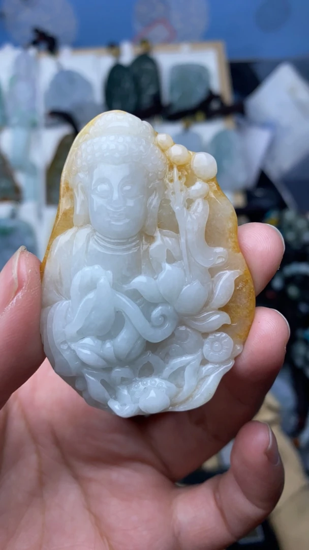 天然翡翠花开见佛吊坠