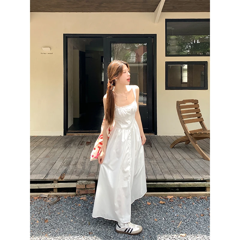 Miss sumey3386自制法式蕾丝拼接吊带裙连衣裙女早春度假收腰裙子