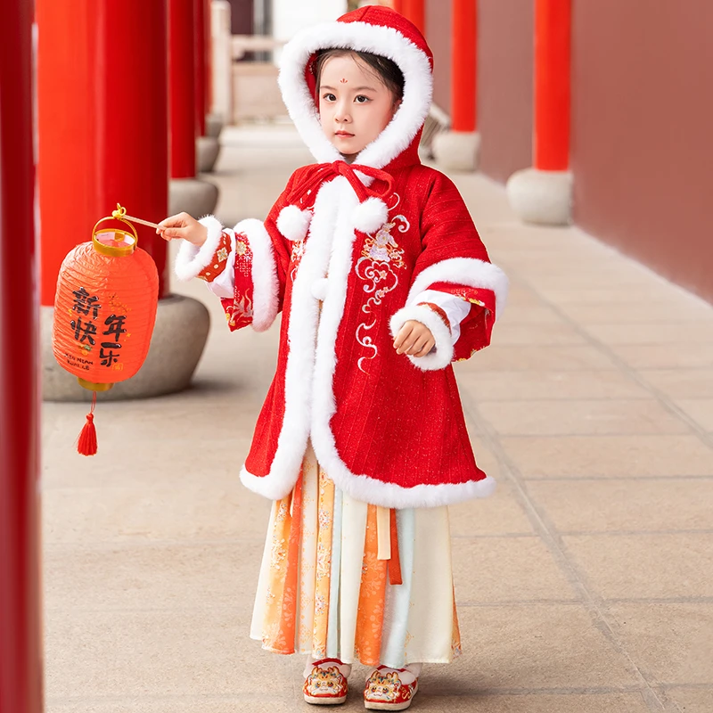 著纱.花间兔斗篷大衣中国风冬季汉服女童加绒拜年服冬季宝宝古风