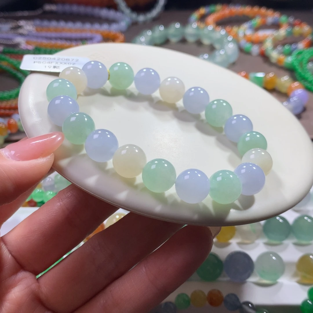 翡翠未镶嵌手链胶润细腻三彩卡10