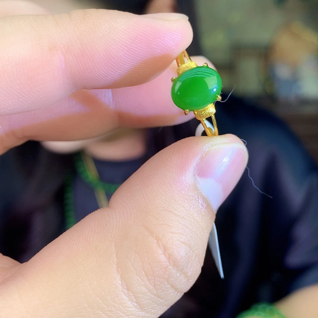 吊坠(不含链)银S925镶嵌和田玉（碧玉）戒指