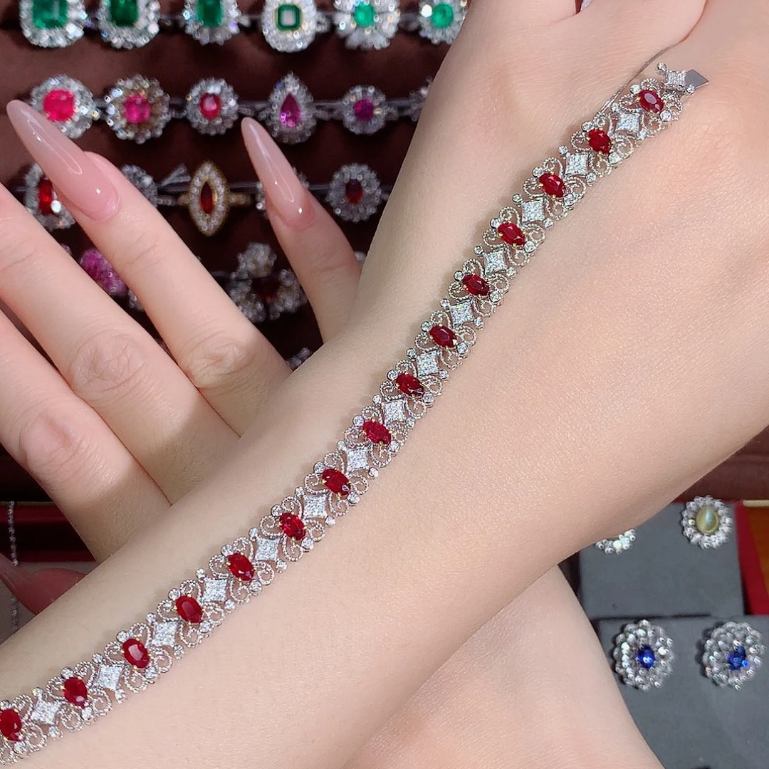 18K金镶嵌红宝石手链5.23ct/天然宝石/七天无理由