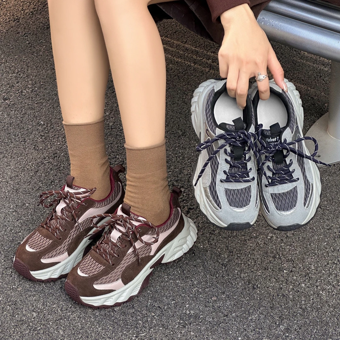 老爹鞋时尚厚底系带透气防滑底潮流休闲鞋运动鞋跑步复古鞋子女鞋