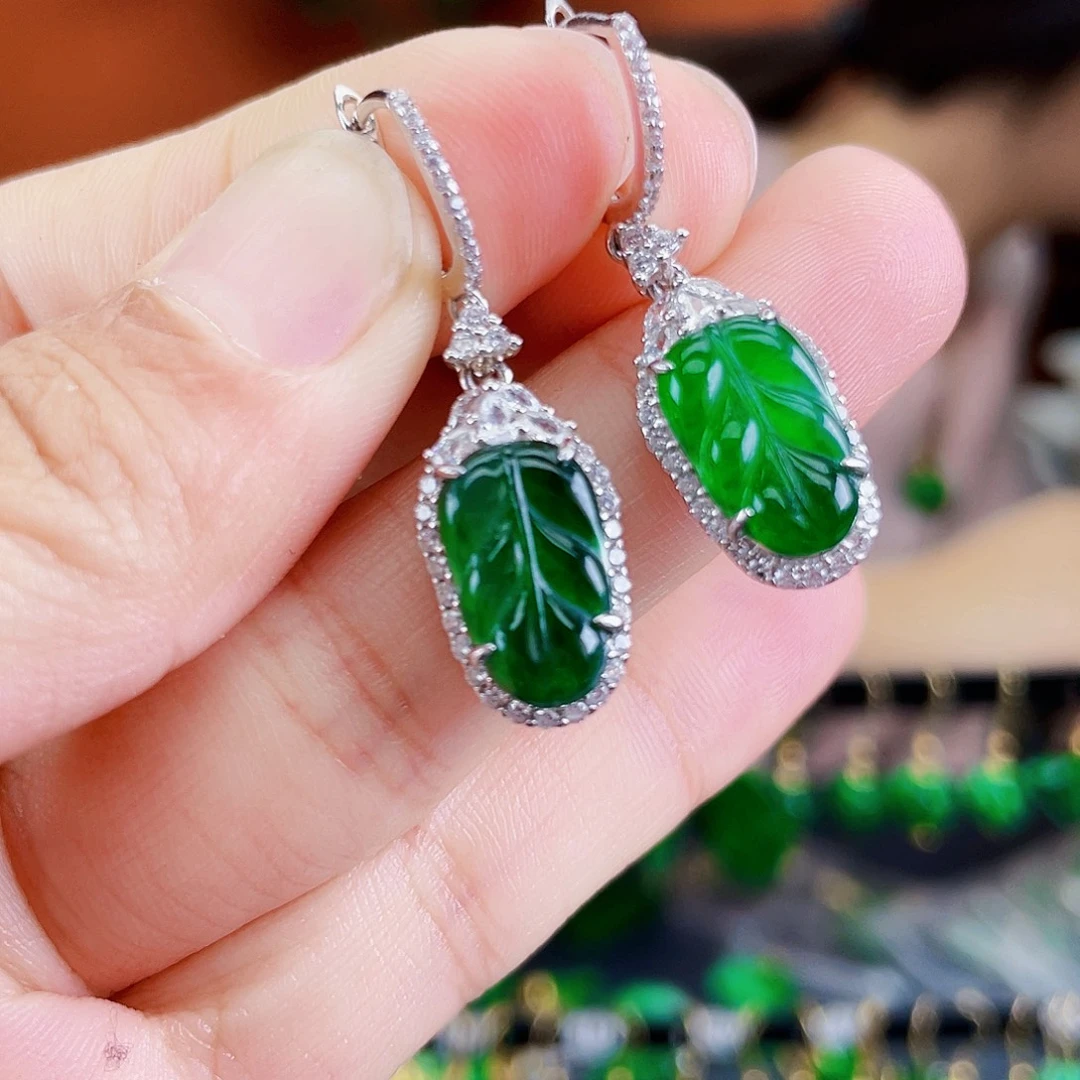 翡翠银S925镶嵌耳饰