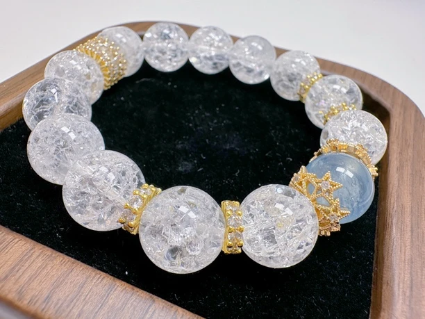 合金手链 白爆珠➕海水蓝➕健康款12MM手串串珠饰品