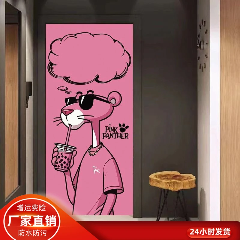 粉红豹门贴纸防水自粘衣柜卫生间木门翻新ins海报玻璃装饰画墙贴
