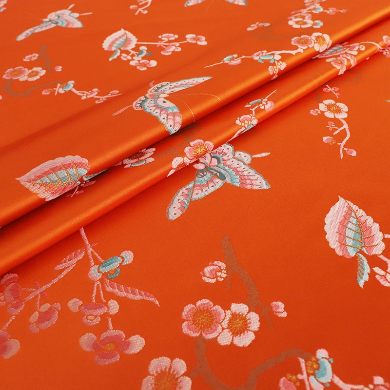 【桃花蝴蝶-橘色】新中式国风宋锦面料汉服上衣布料