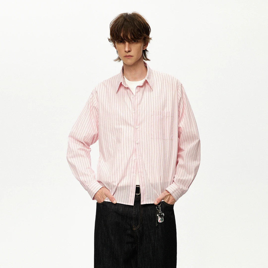 男道复古日系翻领条纹衬衫男女2025新款休闲宽松高级感纯棉长袖