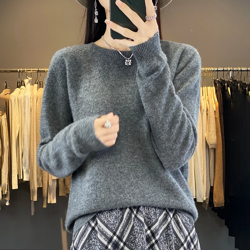 【100羊毛】一线圆领保暖长袖百搭纯羊毛衫1004