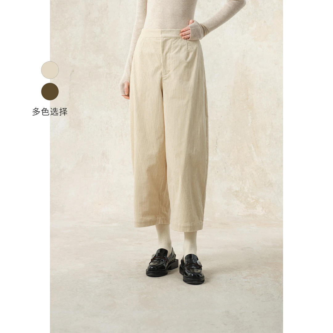 【复古风潮】puretea茶愫灯芯绒直筒九分裤2024春KP0603C13