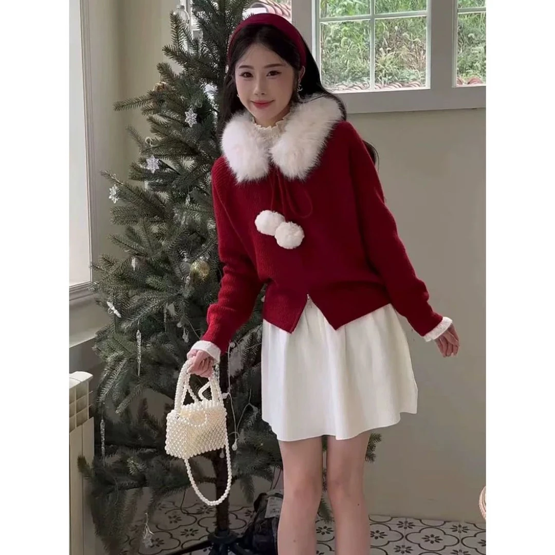 秋冬新款连帽软糯可拆卸毛领针织衫女纯色洋气上衣83035#0.12 qq