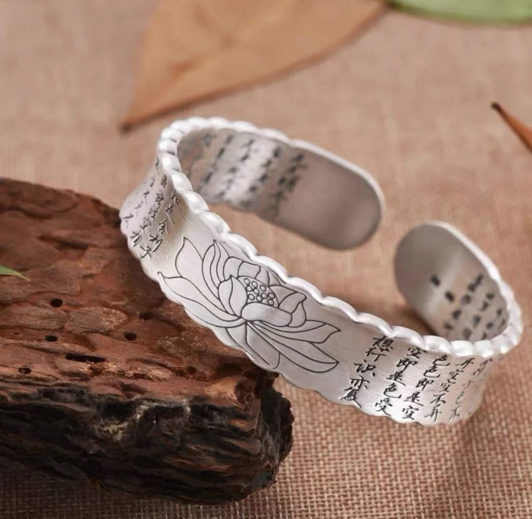 足银手镯 A35足银999大宽版心经开口手镯