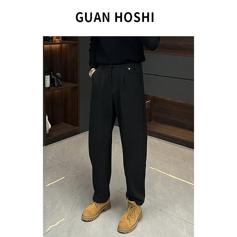 【HY穿搭】冬季加绒直筒休闲裤宽松时尚垂顺呢料长裤3269