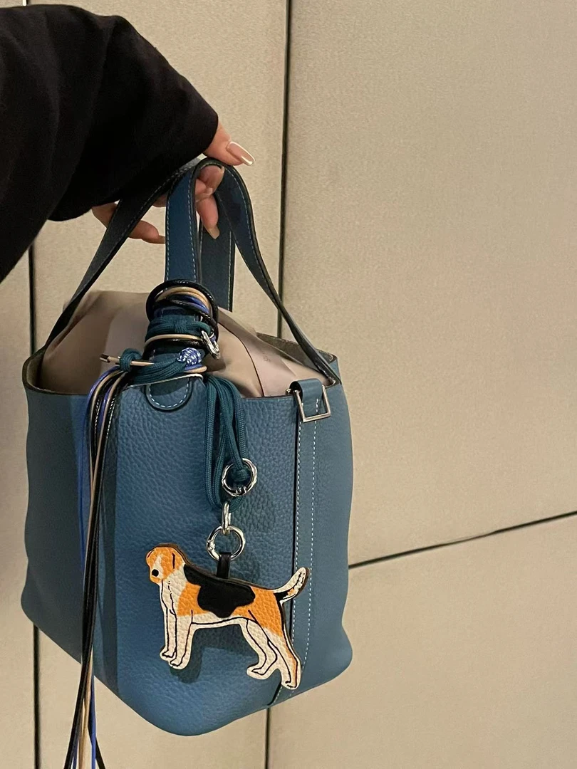 95新 Hermes/爱马仕 展会外场！牛仔蓝银扣菜篮子包