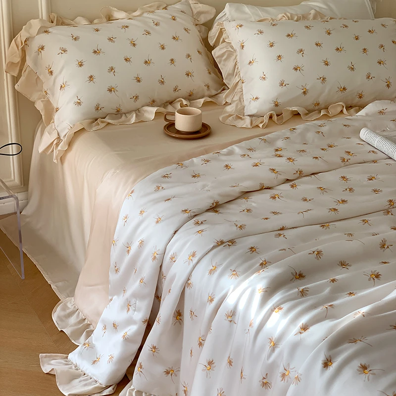 轻奢少女心天丝夏凉被四件套双面冰丝凉感可机洗空调被轻薄被子