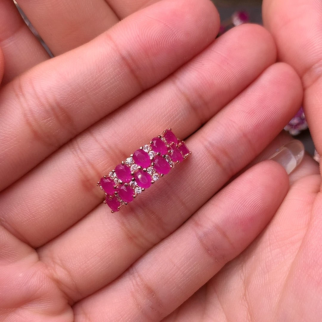 红宝石戒指银S925镶嵌