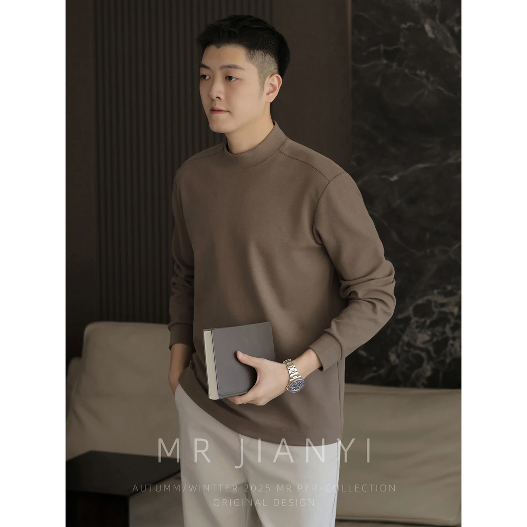 MR JIANYI秋冬肌底热塑保暖长袖中领T恤显肩宽显壮休闲打底卫衣男