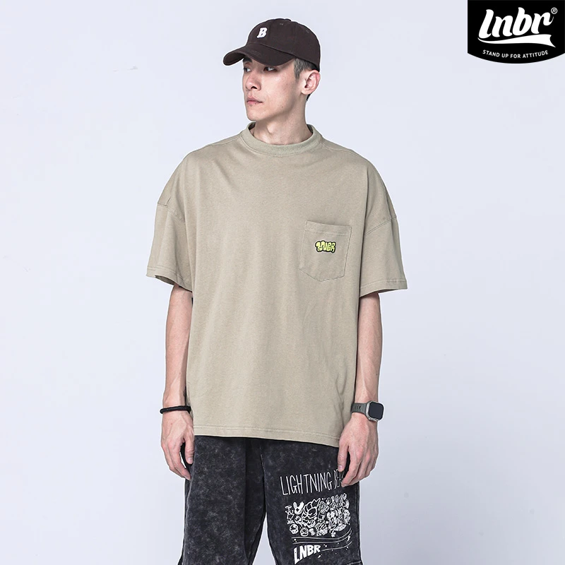 LNBR国潮夏新品基础款字母印花T恤男宽松休闲街头情侣大码