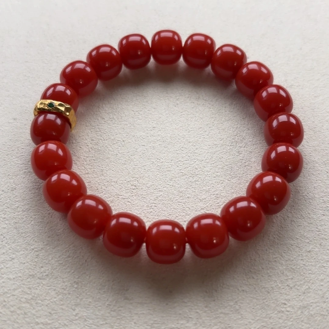 南红玛瑙足金镶嵌手链