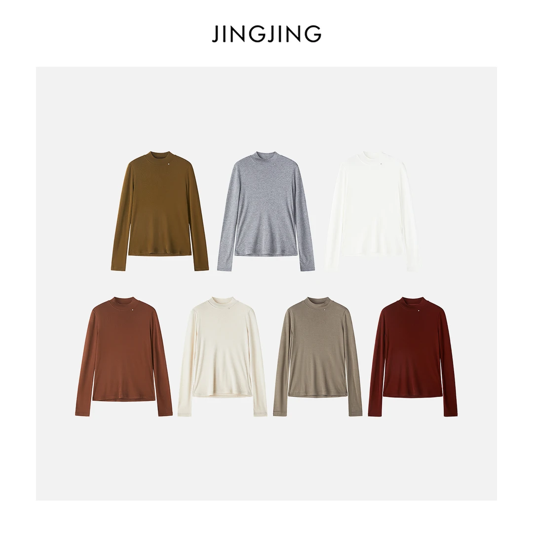 JINGJING2025新款“月光绒线”绵羊毛莱赛尔简约百搭打底长袖衫