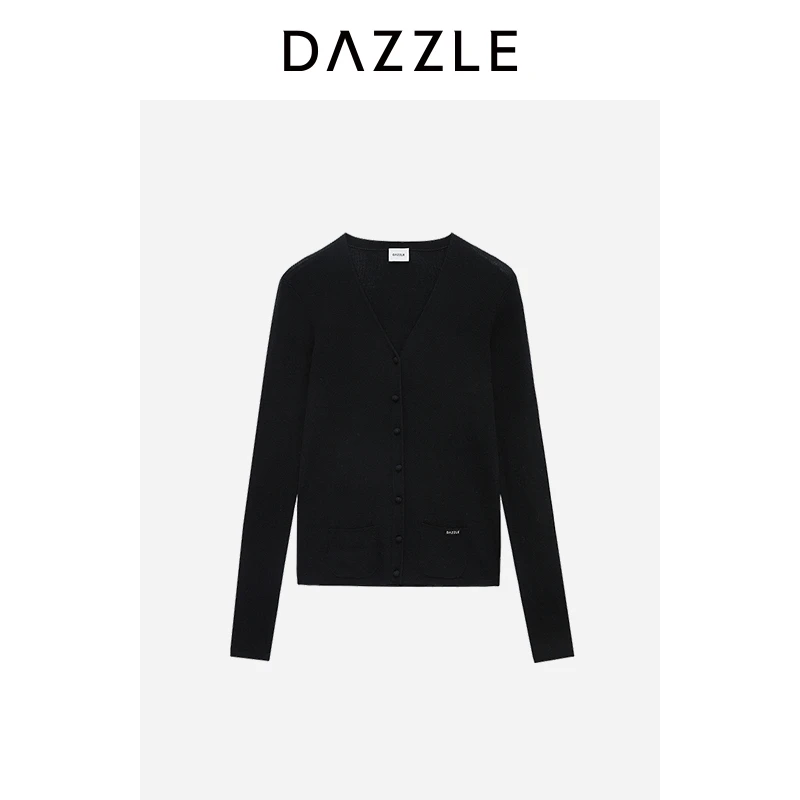 DAZZLE 地素毛衣冬季黑色针织假开衫2I4E555