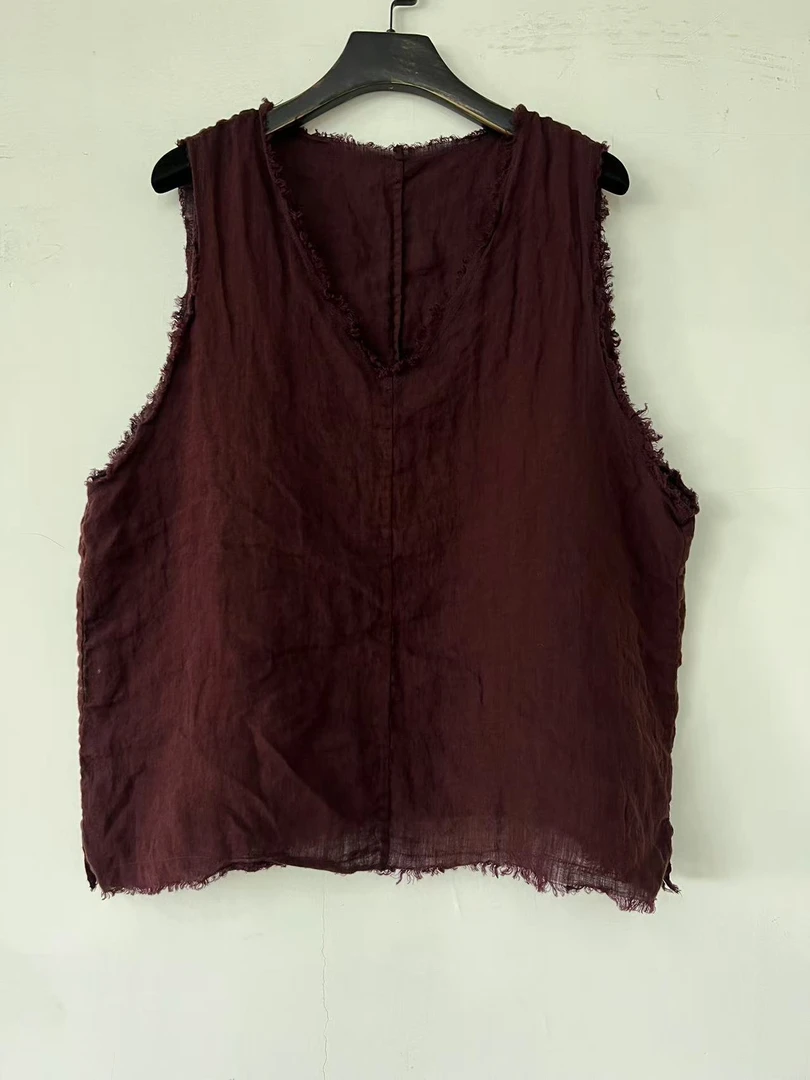 小红分享-衣秋白351041新款亚麻毛边背心马甲60围120