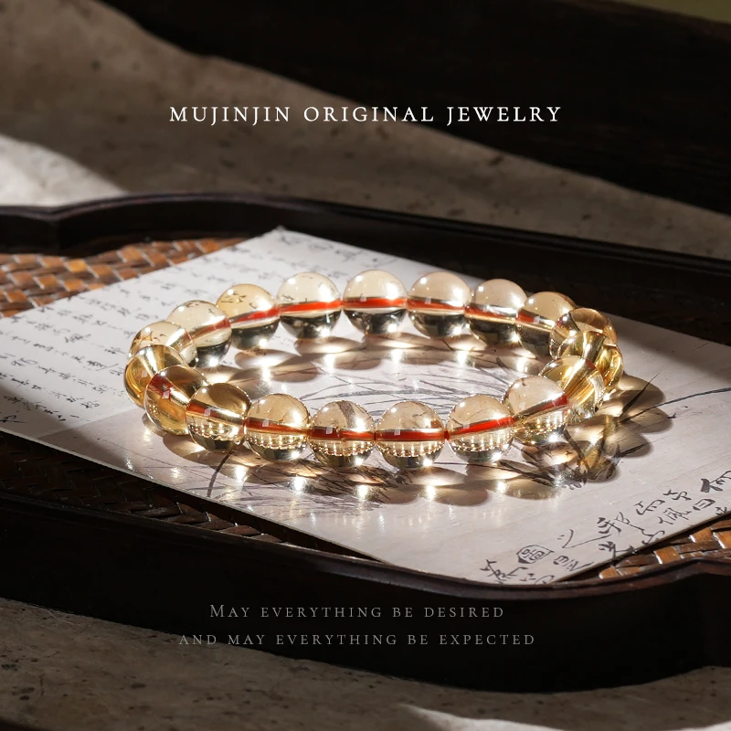 【木槿槿】天然暴力黄水晶手串男女款情侣手链气质百搭时尚手饰品