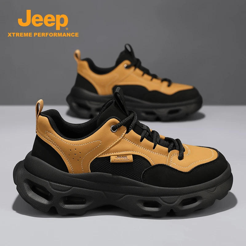 Jeep吉普休闲鞋男2025冬季新款高端厚底增高老爹鞋网面透气运动鞋