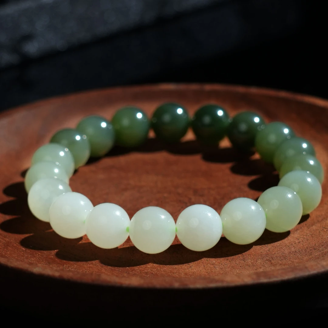 V姐|心选|和田玉青海晴水渐变圆珠手串 10mm-1F121326