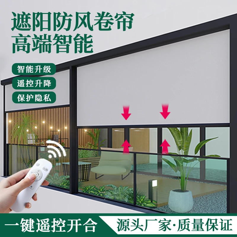 封阳台防风卷帘电动防晒遮阳遥控升降凉亭阳光房防雨伸缩纱窗防蚊