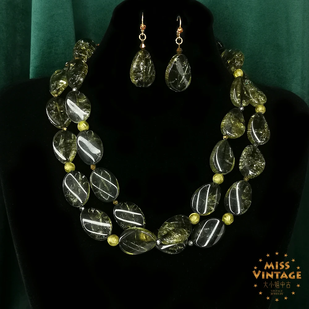 B&W手工串珠限定水草琉璃双层套装项链52+6cm[2503191-006]