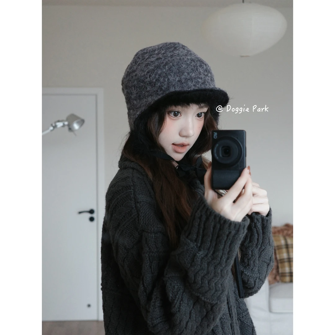 狗狗公园｜拼接毛绒护耳飞行员帽秋冬保暖雷锋帽挂绳设计混色