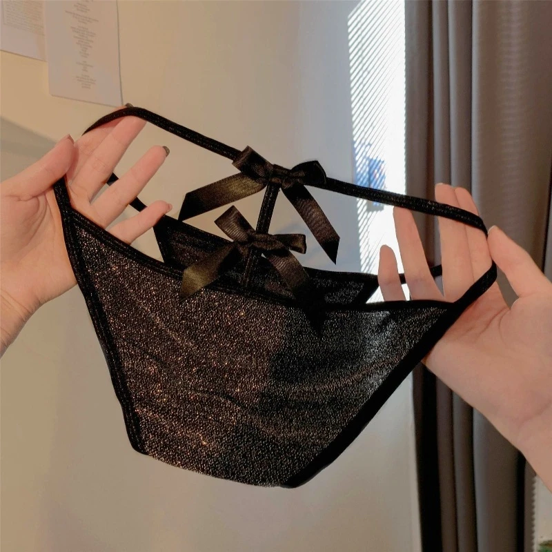 性感镂空蝴蝶结细带三角裤女冰丝透气诱惑纯欲风辣妹约会银丝内裤