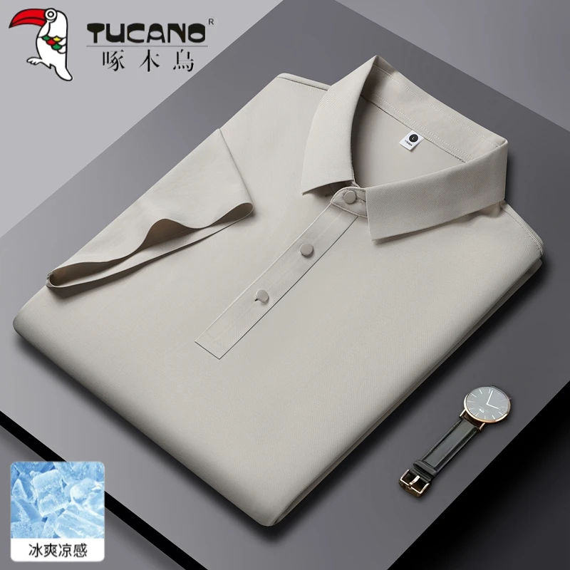 啄木鸟夏季polo衫冰丝无痕免烫弹力薄款商务休闲中年男款宽松POLO