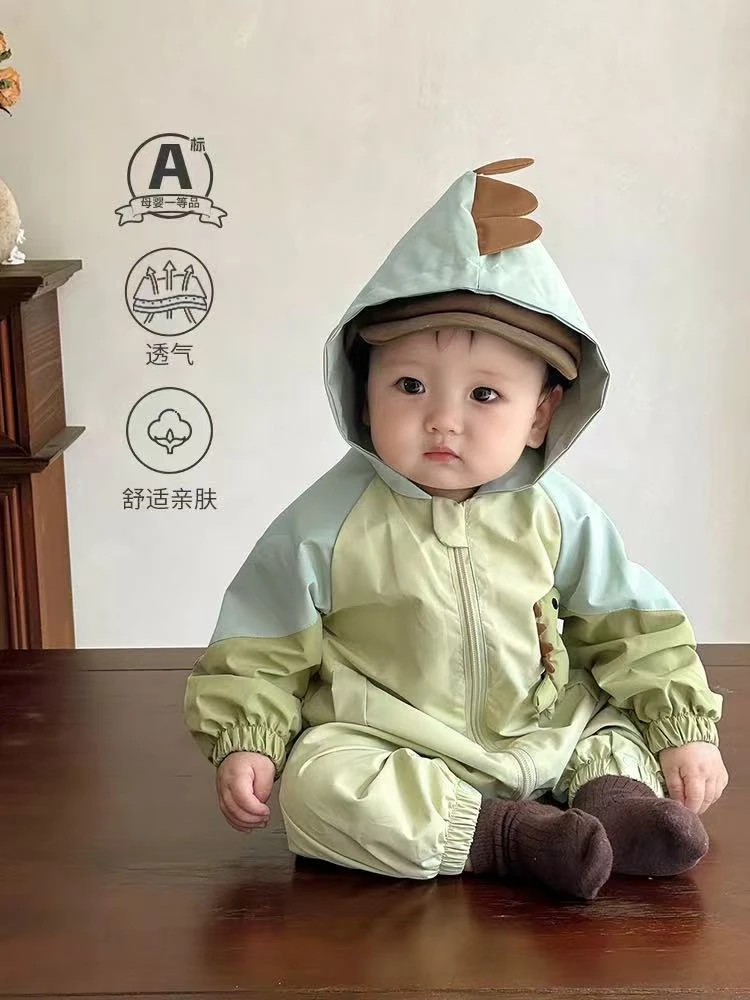 宝宝秋季连体衣婴儿衣服秋装时髦洋气婴幼儿连帽休闲外出服百日服