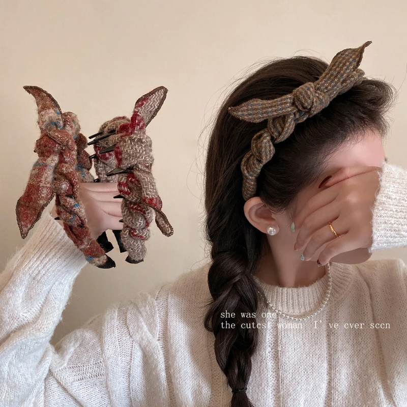 秋冬毛呢蝴蝶结齿梳发箍女2025新款高颅顶防滑头箍显脸小发捆头饰