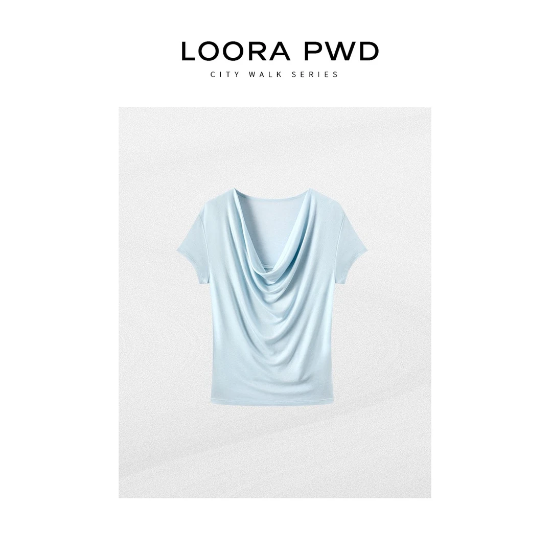 LOORAPWD/罗拉密码【天丝冰感羊毛】夏季薄款荡领T恤25CJBA0137N