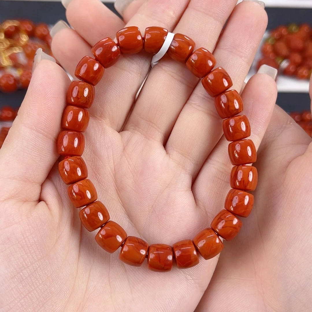 南红玛瑙未镶嵌瓦西柿子红火焰8mm
