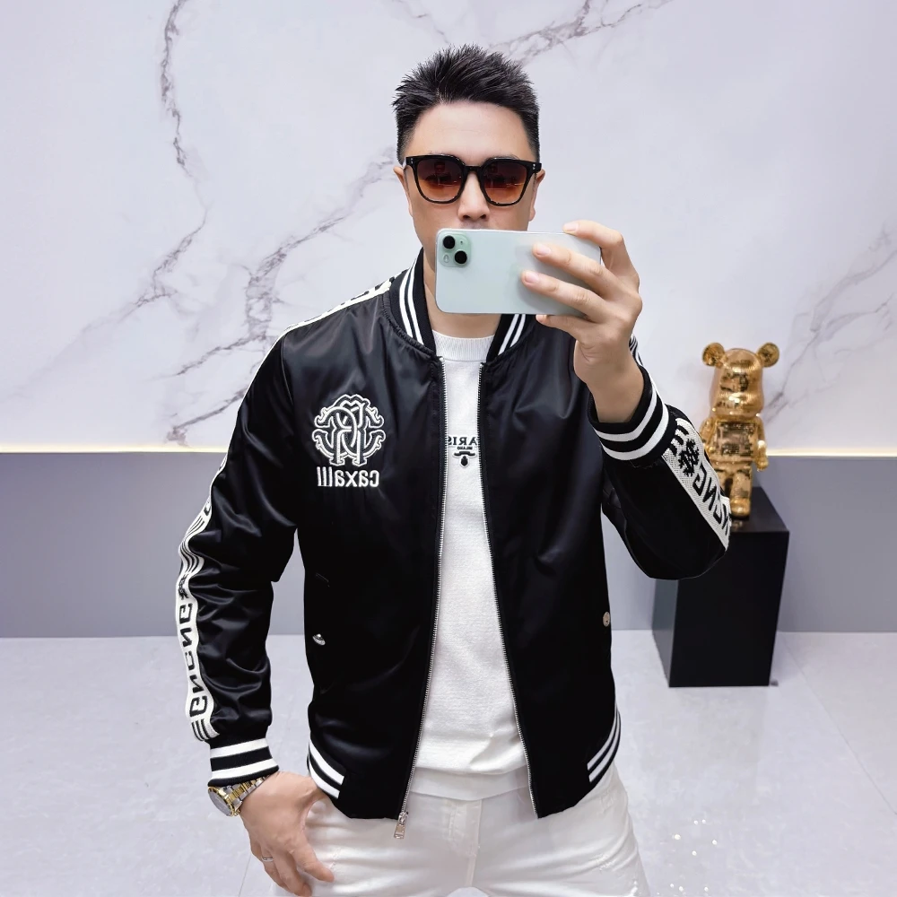 赫柏纪逸男士夹克秋冬刺绣机车服棒球领修身潮牌男装外套夹克衫