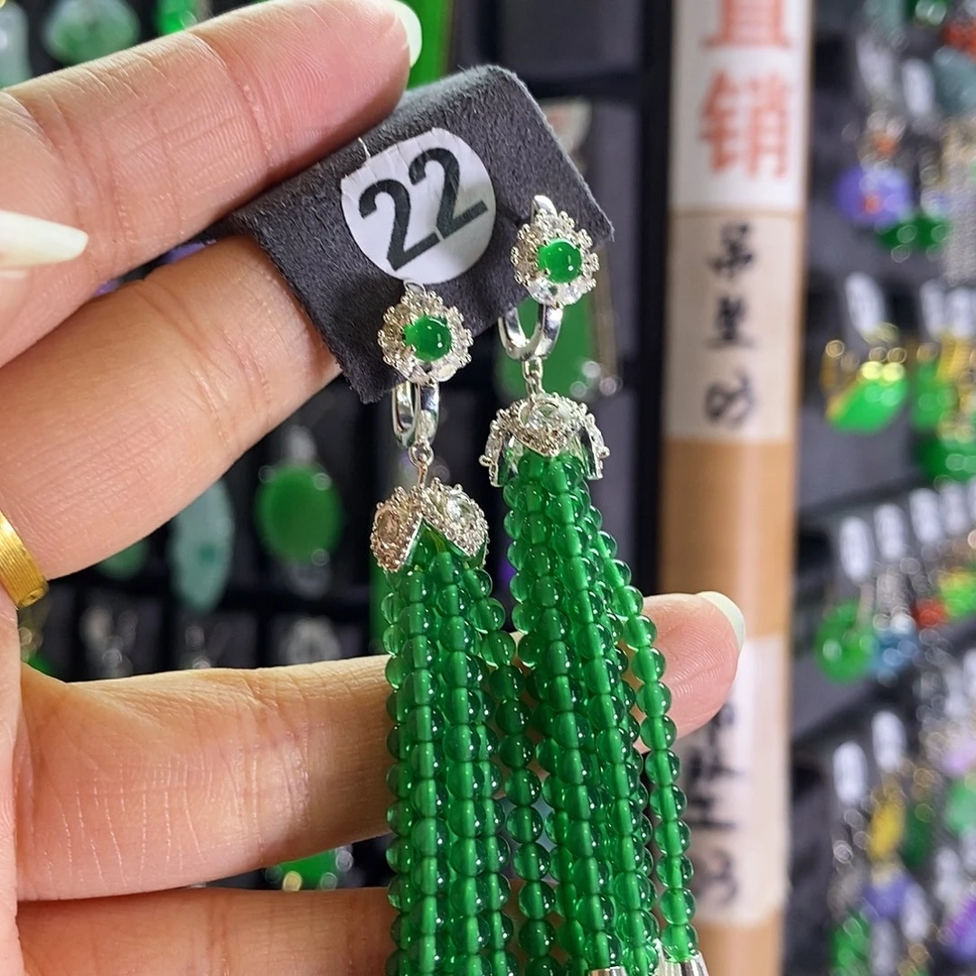 银S925镶嵌翡翠耳饰22