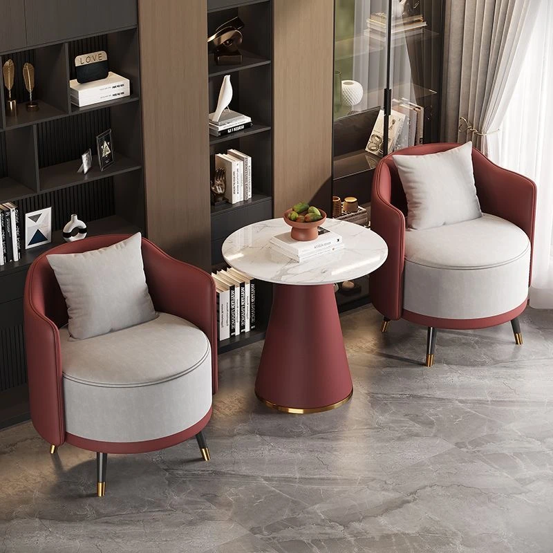 简约阳台单人沙发桌椅组合休闲酒店接待洽谈美容院会客岩板小圆桌