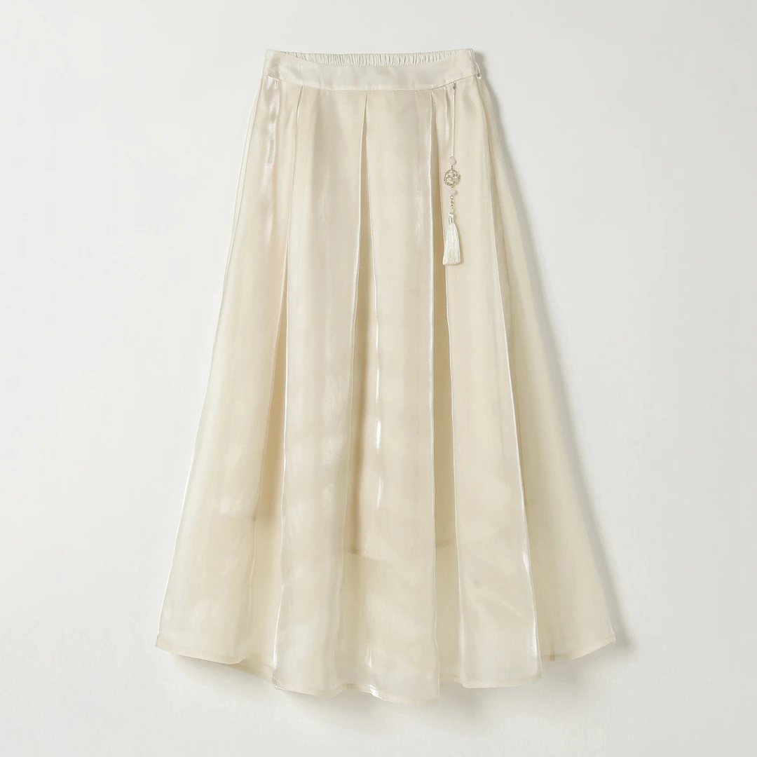 百搭高腰长裙纯色清新休闲半身裙长款A字春季女装百褶裙（辛迪）