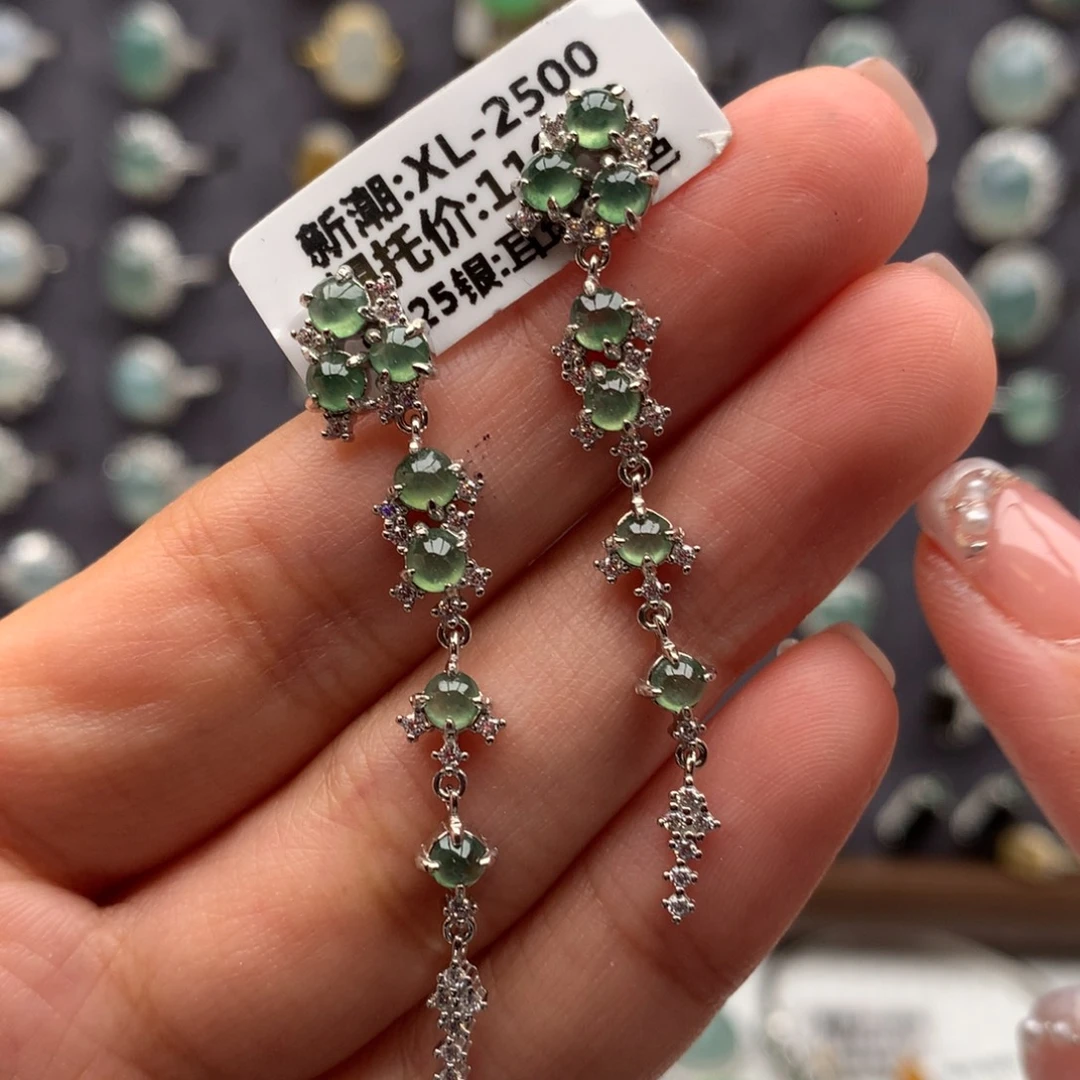 翡翠银S925镶嵌颈饰耳钉