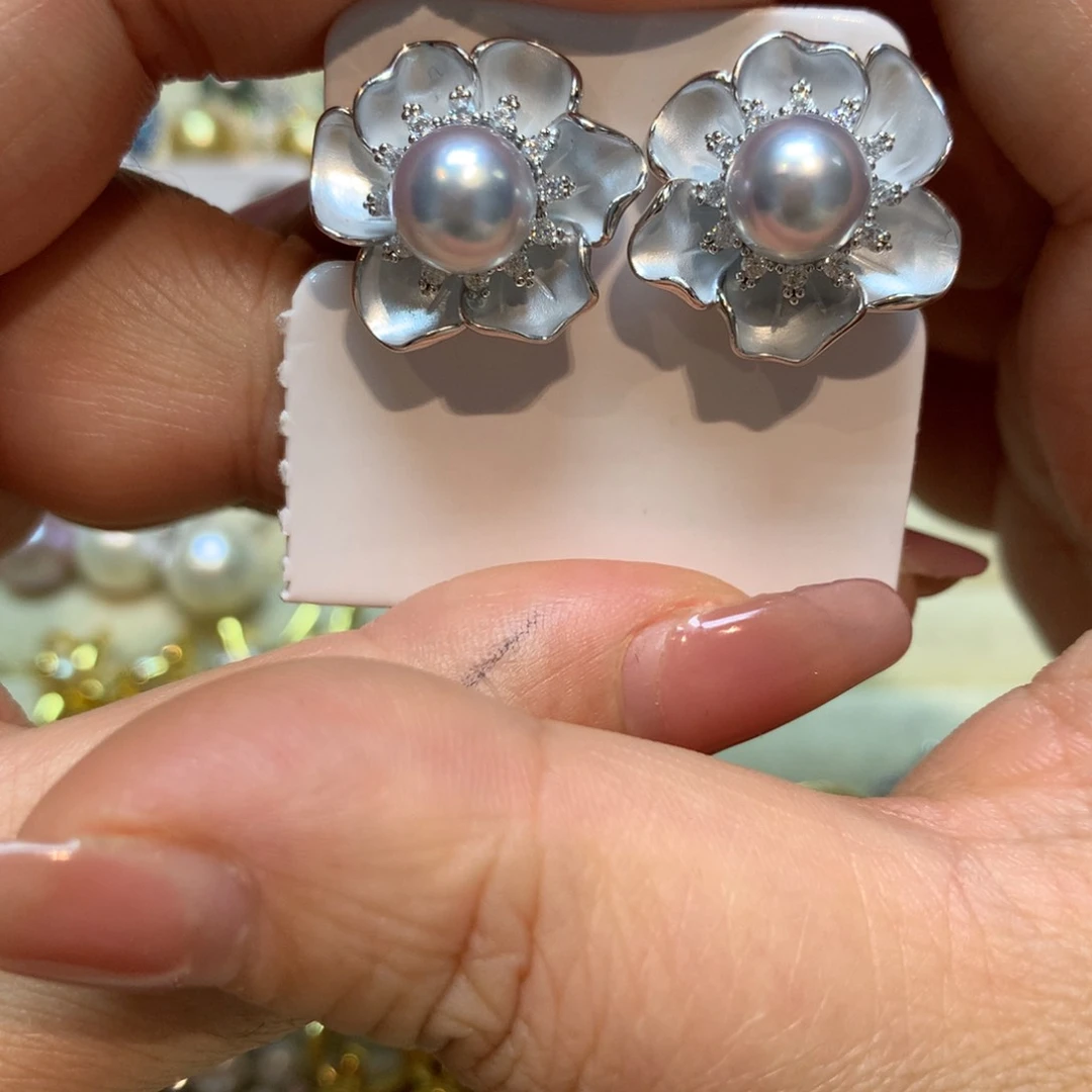 海水珍珠耳饰银S925镶嵌