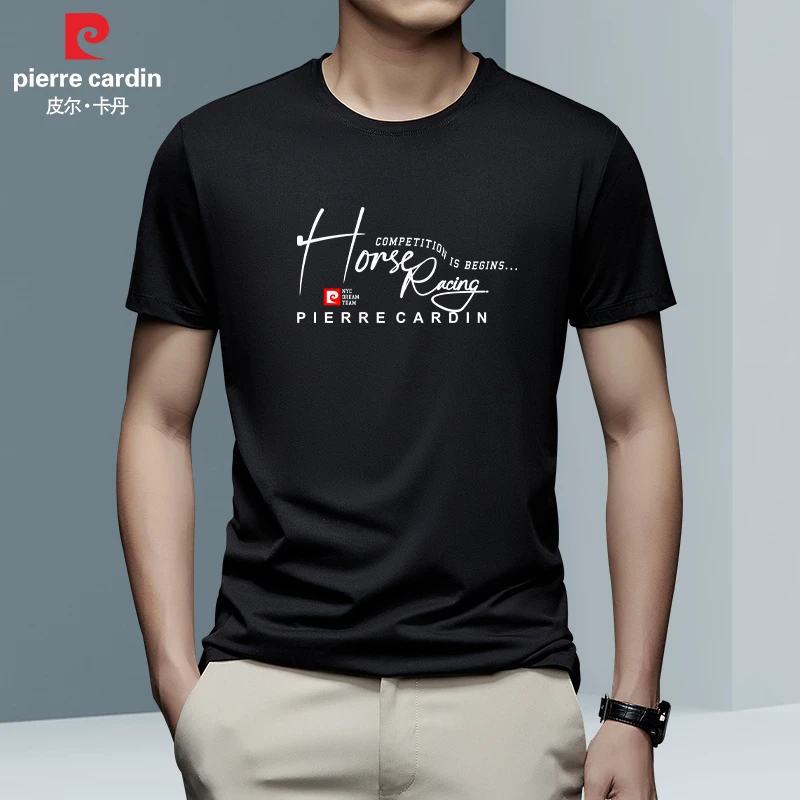 皮尔卡丹正品男装夏季圆领T恤休闲百搭透气潮流印花速干短袖P071