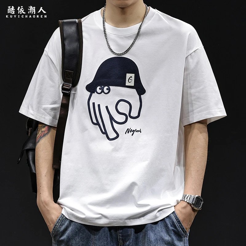 凉感科技棉肌理感短袖t恤男士宽松大码潮牌夏季2025新款衣服体恤