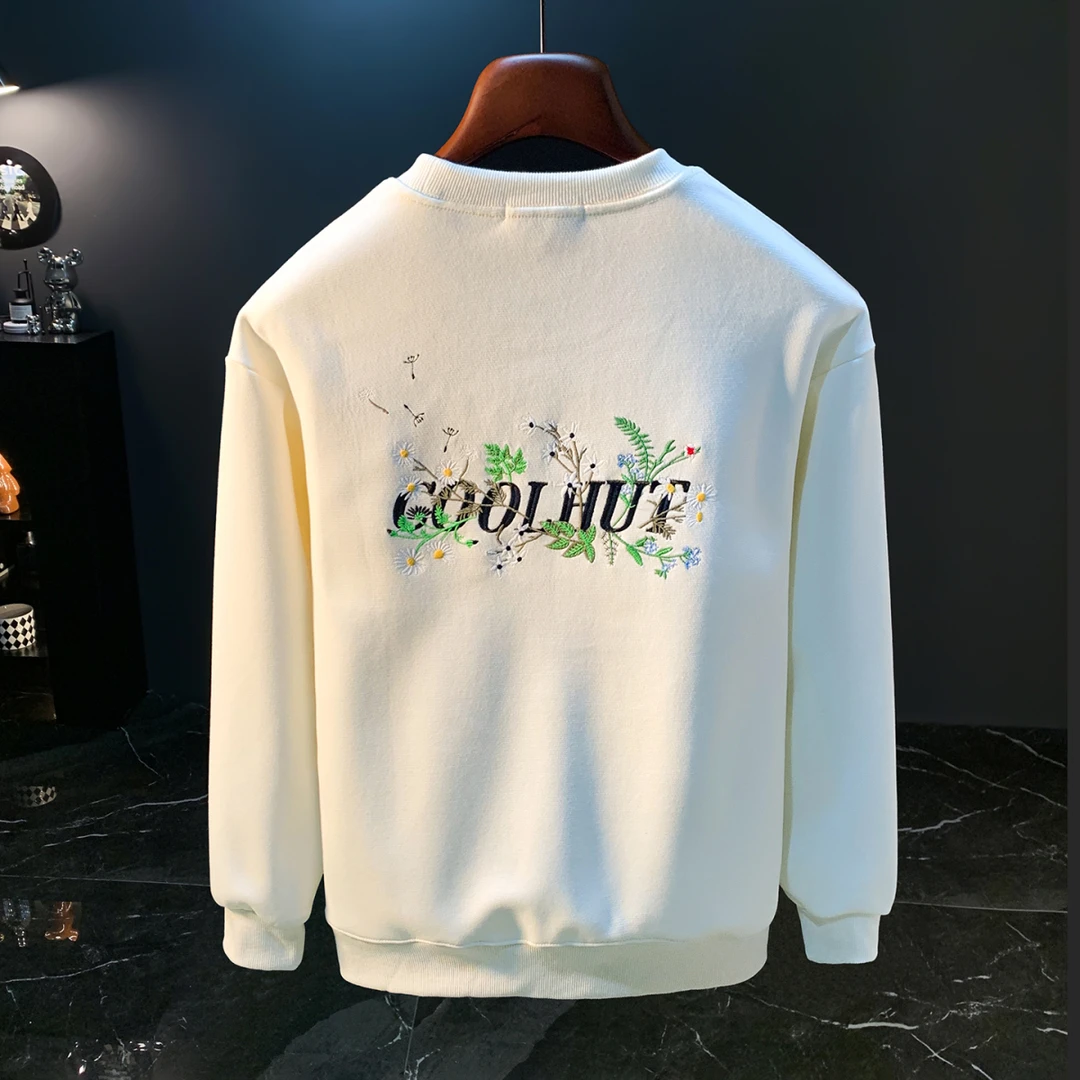 DeweLvum新款字母花卉套头卫衣男国潮个性打底衫美式高街潮流上衣