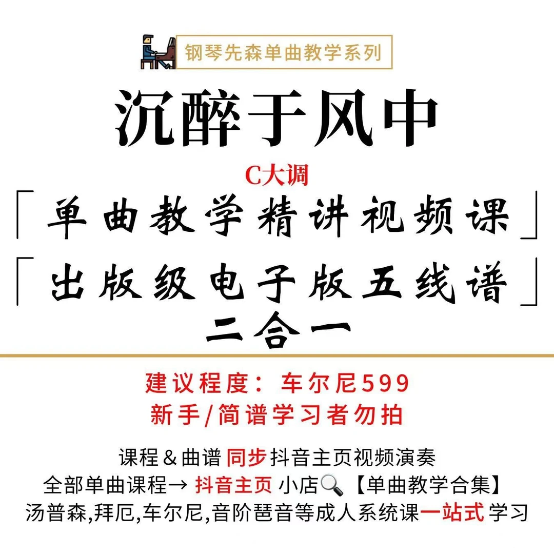 《沉醉于风中》钢琴单曲教学（新手勿拍/无简谱）